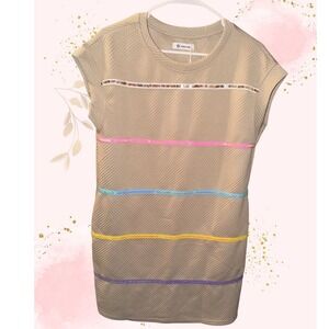 *NWT*  Rainbow Sequin Beige Quilted Mini Dress by Wenrine. Size Small.